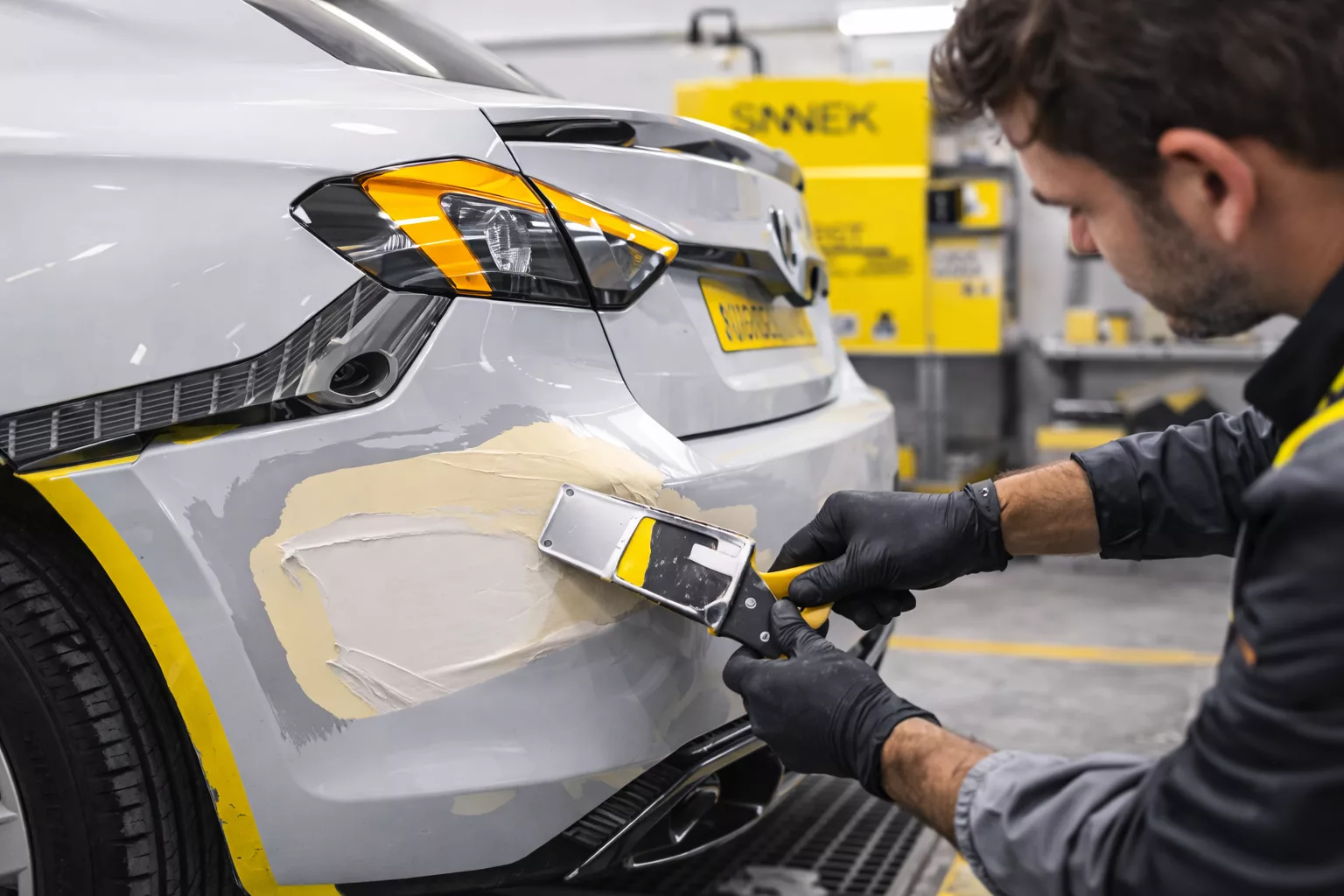 reparation d'une automobile avec la peinture à l'eau